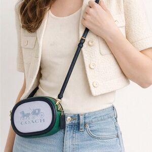 Coach Camera Bag Purse In Colorblock Horse & Carriage Model # C5777 Grey-Blue